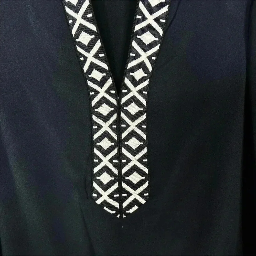 Tory Burch Ariana navy tunic embroidered trim long sleeve Size 2